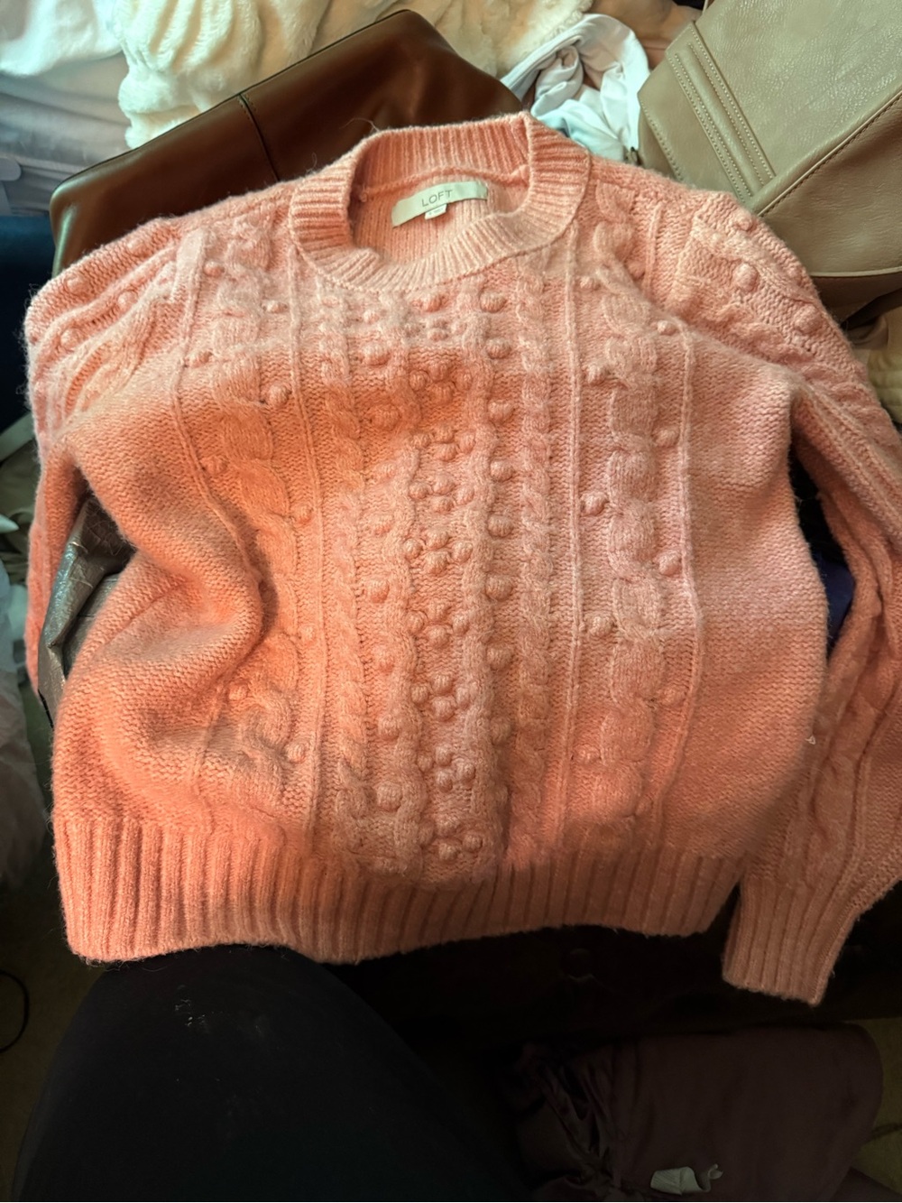 LOFT Dusty Rose Cable Bobble Crewneck Sweater - Picture 5 of 6